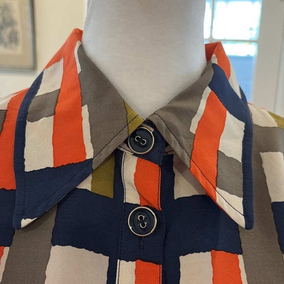 Molly of New York silk Geometric Patterned Dress - Orange, Blue, Green.  Size 4 - Picture 4 of 12
